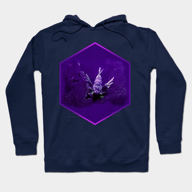 Lionfish on Purple Hexagonal Bubblewrap Pattern Hoodie by MikeCottoArt